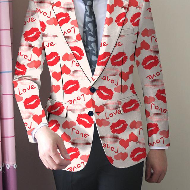 TEMU Men's Print Blazer - Stylish Casual Business Suit With Long Sleeves, Single-breasted Lapel, And No Belt, Wear, Mature Style, Mature Fashion | Print Blazer | Casual Fit Blazer