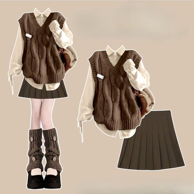 TEMU 2025年秋の人気スタイル カレッジ風ベストスーツ 超おしゃれな早秋コーデ 韓国風OOTDワンピースセット