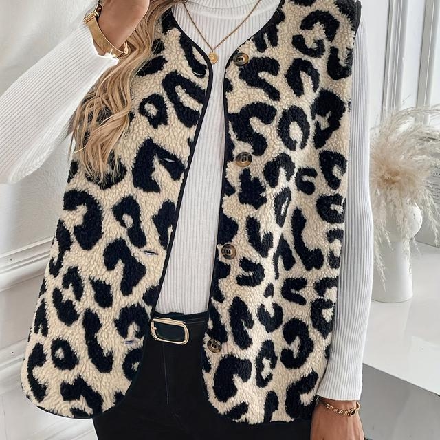 TEMU Fashionable Women's Leopard Print Vest Jacket