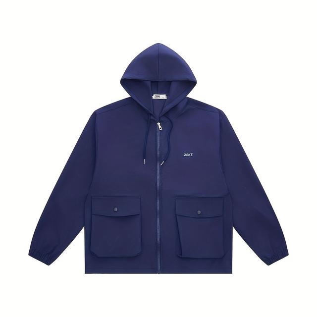 TEMU Zeke Men's Cargo Hooded Jacket Double Pocket Plain Tops Reflective Windbreaker Menswear Casual Coats