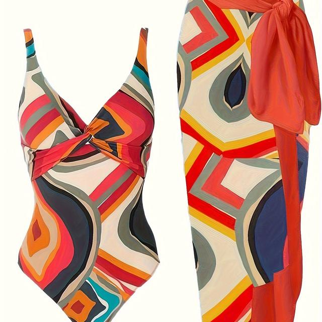 TEMU Two-piece Swimsuit Set For Women Featuring A Jumpsuit With A Sheer Skirt