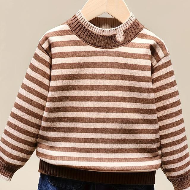 TEMU بلوفر صوفي مخطط للفتيان للربيع والخريف، سترة مريحة للخريف والشتاء خارج المنزل