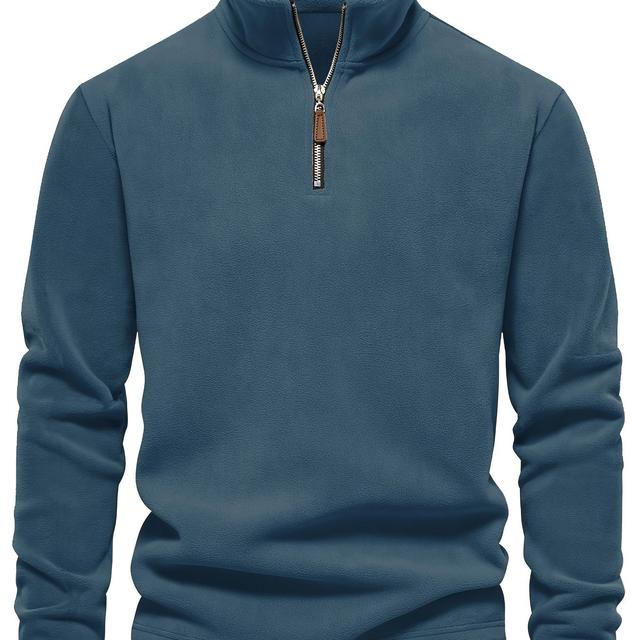 TEMU New Autumn And Winter Men's Lamb Sweatshirt With A Collar, Half-zip, Long Sleeves, Versatile European Style, Trendy Fleece Lining.