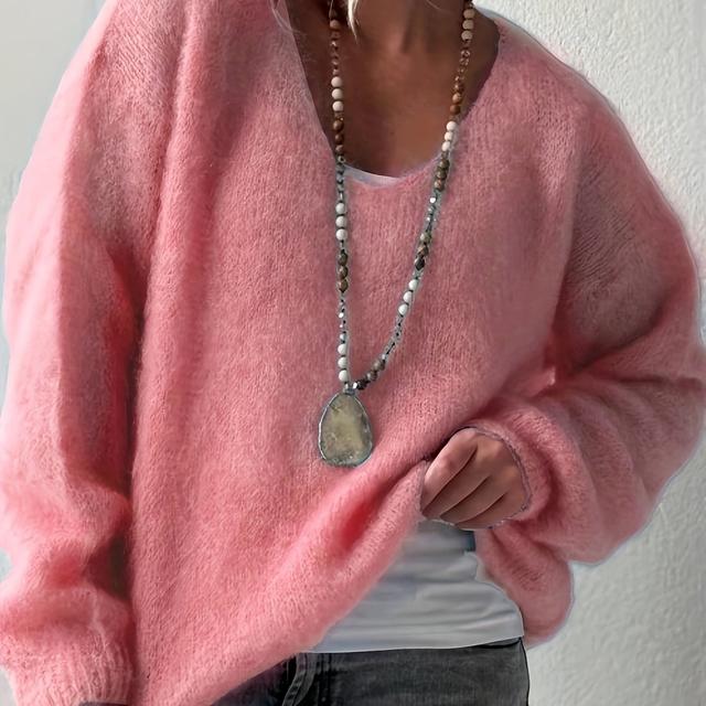 TEMU Plus Size - Plus-size Women's New Autumn And Winter Solid Color Casual Pullover Versatile Sweater