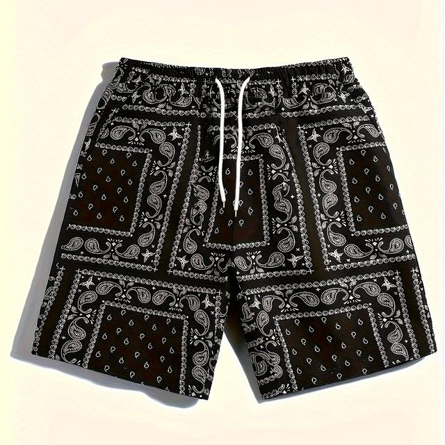 TEMU Men's Hawaiian Style Paisley Shorts, Featuring A And Dual Front Pockets, Perfect For Casual Summer Wear And Beach Vacations, Plus Size