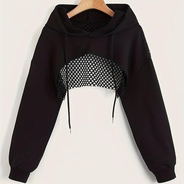 TEMU Sweat-shirt À Capuche Court de Sport Décontracté de Couleur Unie, Pull À Capuche À Manches Longues Avec Cordon de Serrage, Vêtements Pour Femmes