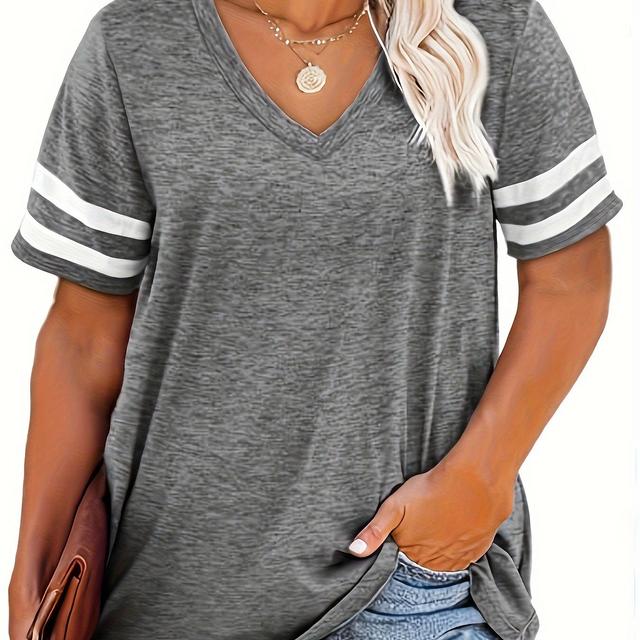 TEMU Plus Size Tops Summer Short Sleeve V Neck Loose Casual Tee T Shirt