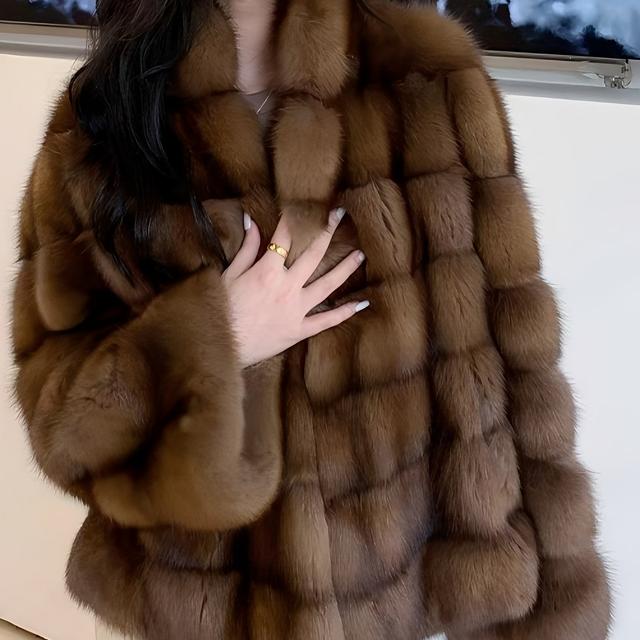 TEMU [Бестселер] Нова осінньо- мода: штучне хутро лисиці, жіноче пальто Parker, пухнастий верхній одяг для дам