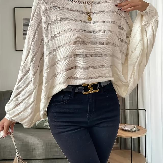 TEMU Plus Size - Plus Size - Plus Size Boat Neck Cardigan, Elegant Batwing Sleeve Sweater, Women's Clothing