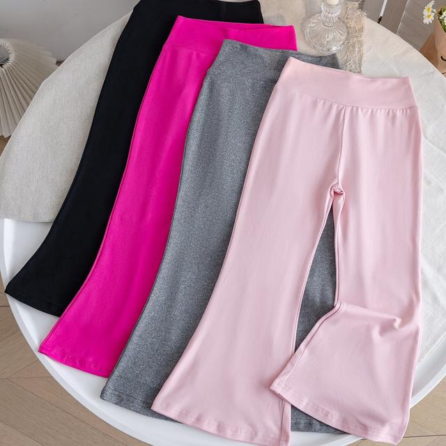 TEMU Meisjes 4-delige Set Kleur Zachte Hoge Taille Rekbare Comfortabele Flare Broeken, Geschikt voor Lente/Herfst en Zomer, Casual Lange Broek voor Buiten