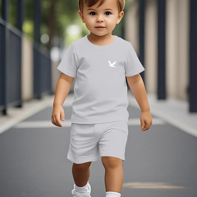 TEMU A Popular Short-sleeved For Boys This Summer, Showcasing A Stylish And Chic Gray With A Cartoon Style, Along With A Fashionable And Comfy Short-sleeve Outfit, For Outdoor