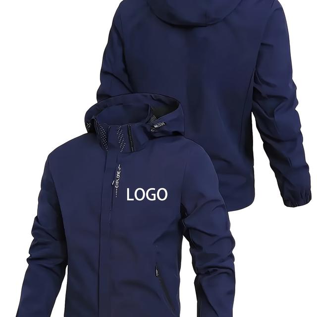 TEMU 2025 Heren/Dames Lente en Herfst Outdoor Zwart Dun Jacket met Capuchon met Letteropdruk, Casual Mode Outdoor Bergbeklimjack, Enkellaags/Polyestervezel, Afneembare Capuchon