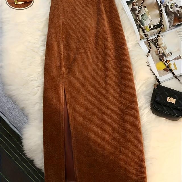 TEMU Women's Thick Solid Color Long Split Skirt