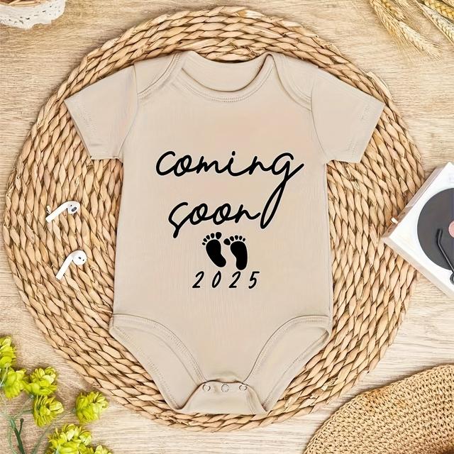 TEMU Baby's KOMMT BALD 2025 Druck Baumwolle Kurzarm Strampler, Kleinkind & Baby Mädchen Outdoor Kleidung