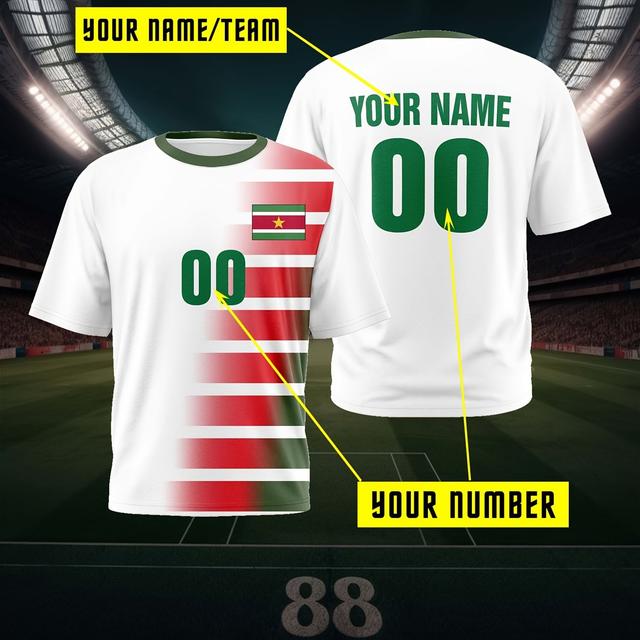 TEMU Suriname Men's Casual Soccer Jersey, Loose Breathable Round Neck T-shirt, Sports Apparel, Customizable Name & Number, Suitable For Summer Parties