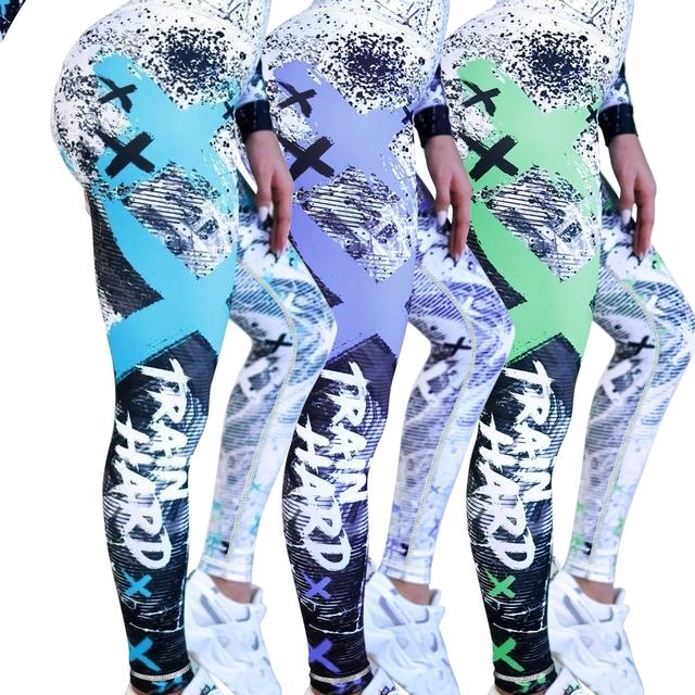 TEMU 3 leggings deportivos para mujer, diseño de graffiti a bloques de color para realzar las caderas y controlar la barriga, mallas de yoga de talle , ideales para fitness y entrenamiento