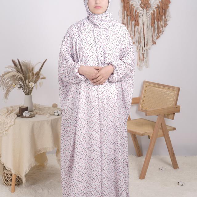 TEMU Elegant Plus Size Floral Print Abaya Dress - Long Sleeve, Loose Fit With Layered Hem, Rayon Blend, Machine Washable