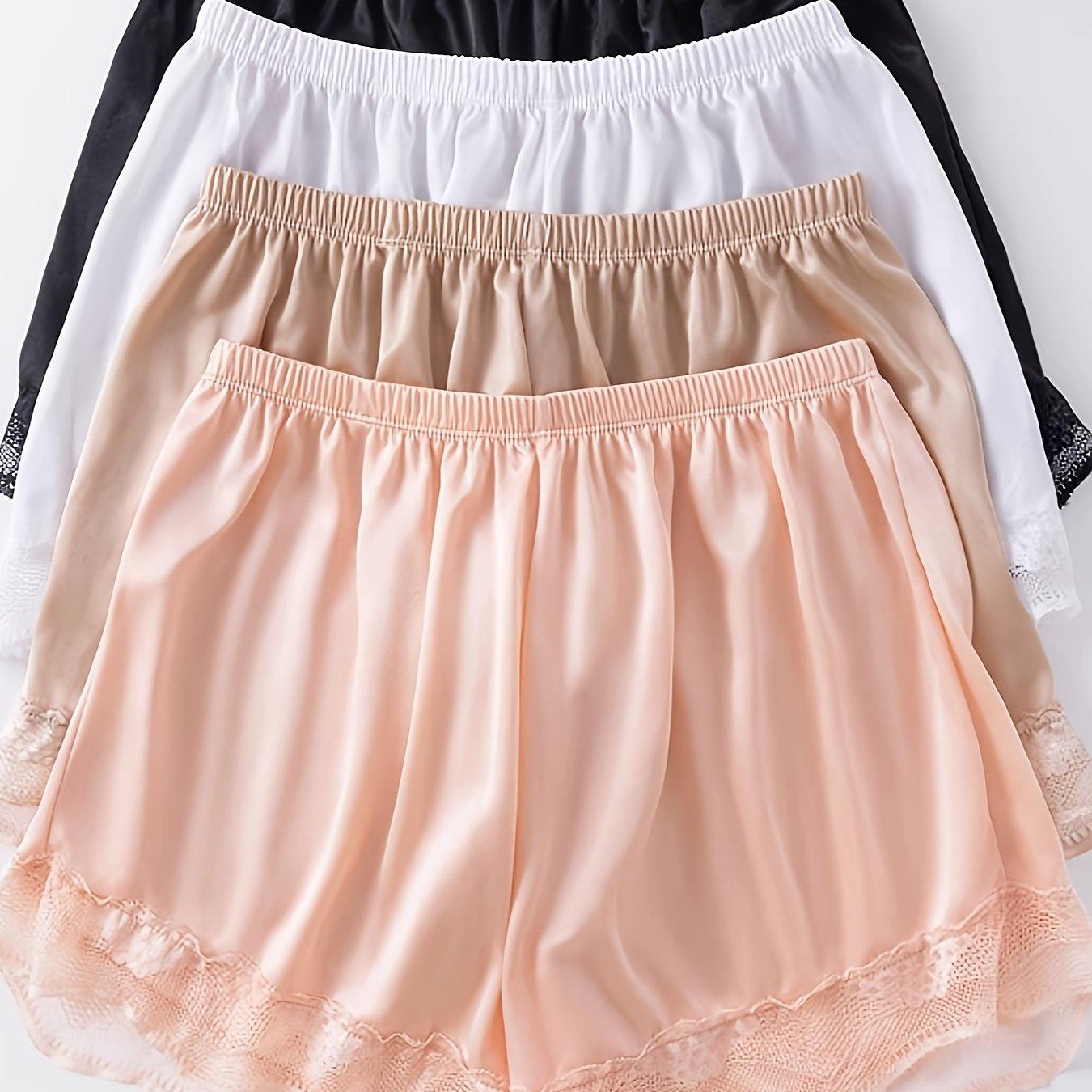 TEMU 4pcs Lace Satin Anti-see-through Safety Panties, Comfortable, Soft, And Breathable