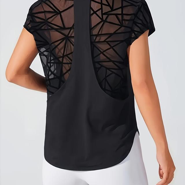 TEMU 1pc New Women's Casual Sports T-shirt With Geometric Mesh Back Panel, Comfortable And Breathable For Exercise, Yoga, Dance, Running