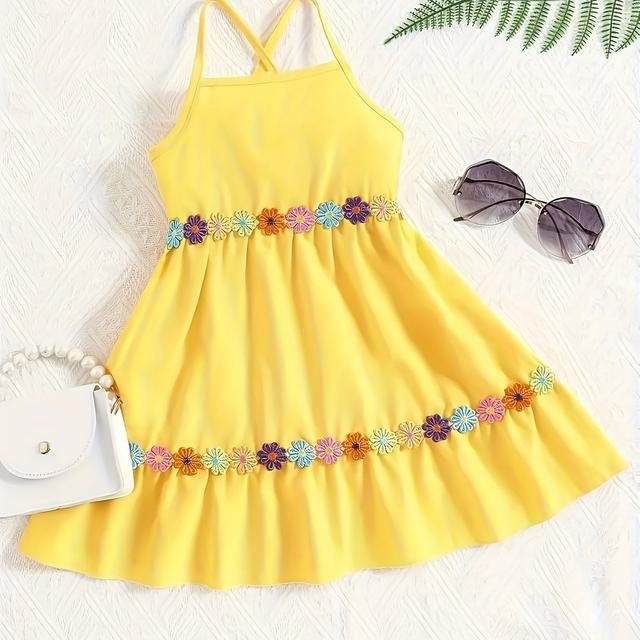 TEMU New Yellow Princess Dress With Ruffles For Girls, Perfect For Parties, Beach Vacations, And Gatherings