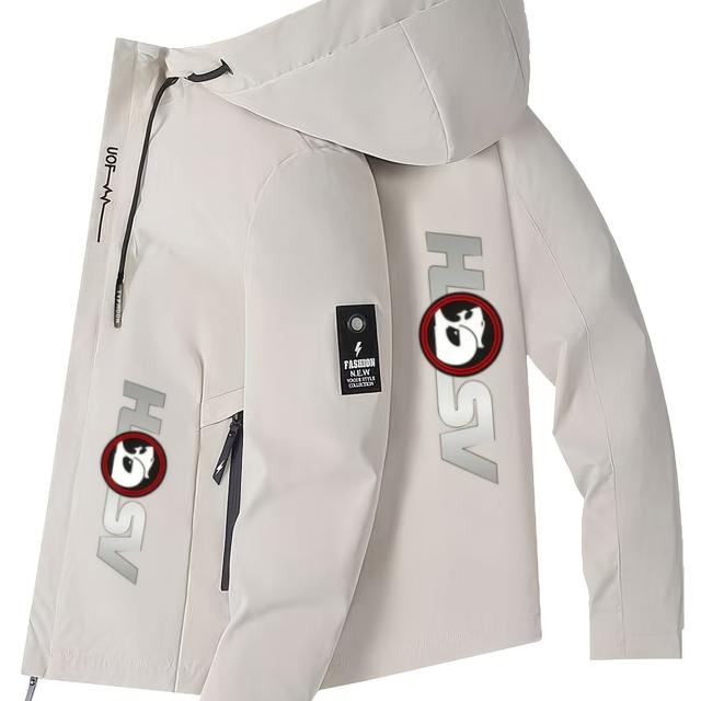 TEMU Fun Graphic With " Hsv", Men' S Zipper Hooded Jacket, Pocket Closure- Lightweight Polyester Fiber, Suitable For Spring And Autumn/ Casual Aviation Style, Suitable For Daily And Formal Activities