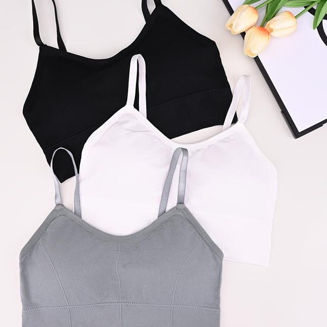 TEMU 3pcs Set Of Adjustable Strap Seamless Sports Bras With Backless Design, Women's Tank Tops For Workout - Black, White, Gray