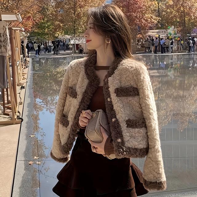 TEMU アウターウェア 2025 秋冬 新作 テクスチャー ふわふわ 柔らか ショートトップ おしゃれ 厚手 暖かい コート