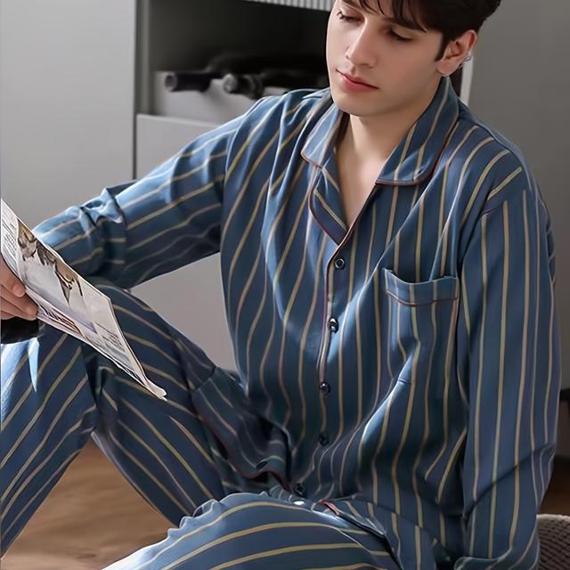 TEMU 2pcs 라운지웨어 세트 - 긴소매 파자마 바지 - 스타일리시한 가정용 수면복 세트 - 주머니 있는 상의 + 긴 바지, 편안한 캐주얼 잠옷, 외출용으로 적합