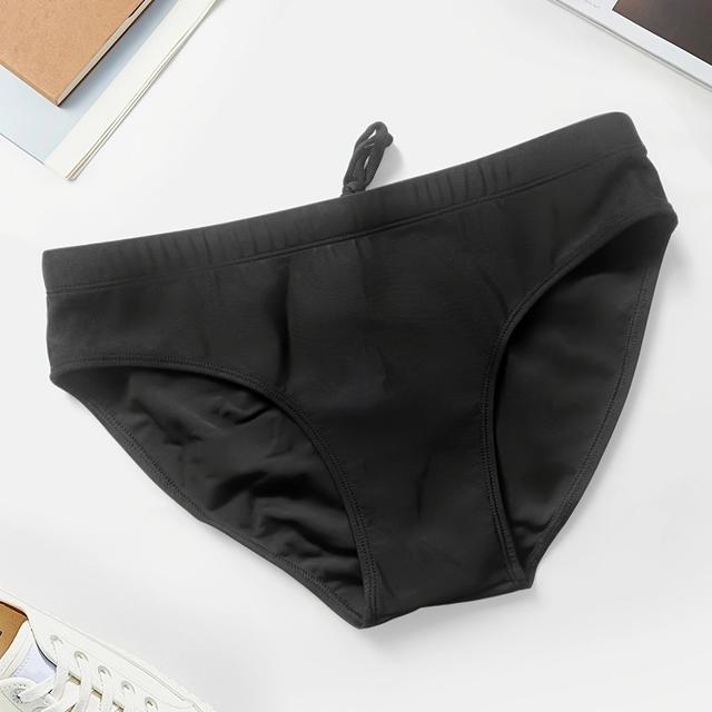TEMU 1pc Men's Swim Briefs Summer Swimming Speed Training Pants Solid Color Elastic Low Waist Shorts Comfortable Breathable Swim Trunks