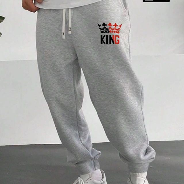TEMU Casual Long Sweatpants With A Graphic Print, Thickened And Oversized, Comfortable Fabric, Plus Size