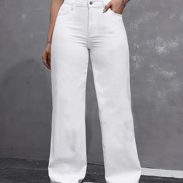 TEMU Pantalon en jean large pour femmes, blanc, élégant et polyvalent, avec une taille élastique