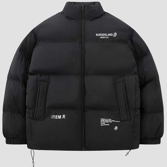 TEMU High-quality Men's Printed Letter Collar Padded Coat, Warm Thickened Cold-resistant Hip-hop Style Winter Parka Padded Jacket, Student Sportswear Top, Men's Outerwear