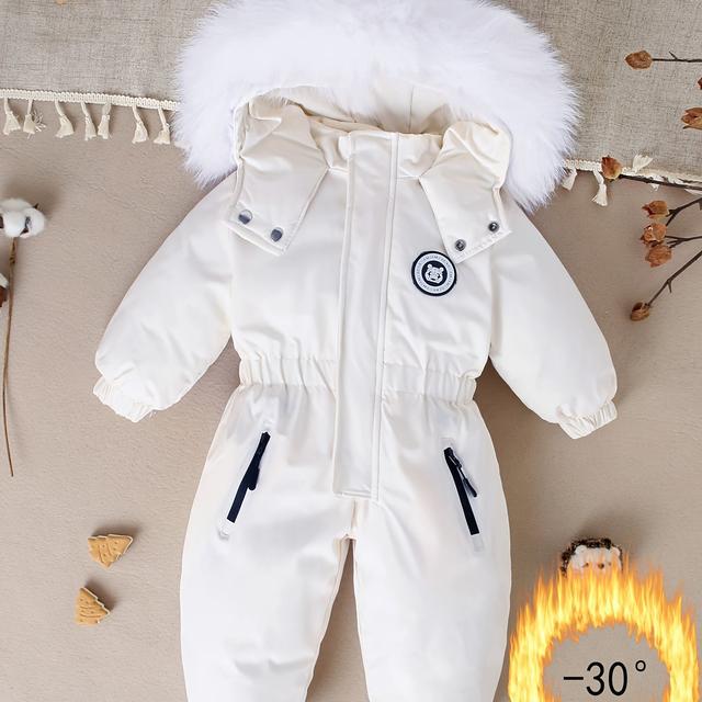 TEMU Baby Fleece-lined Thickened Ski Suit -padded Jacket Infant One-piece Suit Jumpsuit Winter Outerwear Boys And Girls Crawling Suit Coat Children 1-5 Years Old Extra Thick Coat -padded Clothes