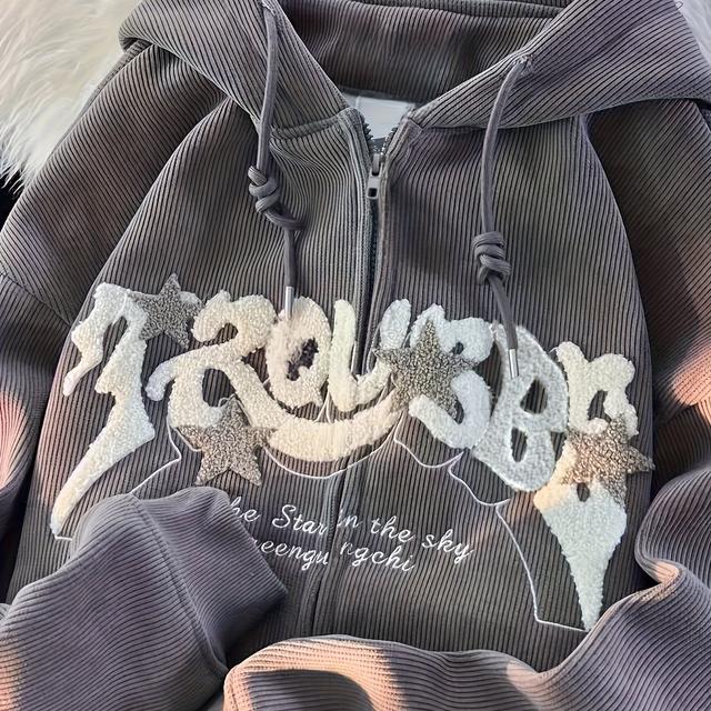 TEMU 여성용 아메리칸 스타일 코듀로이 가디건 (봄/가을), 루즈핏, 후드 트렌디 스트리트웨어