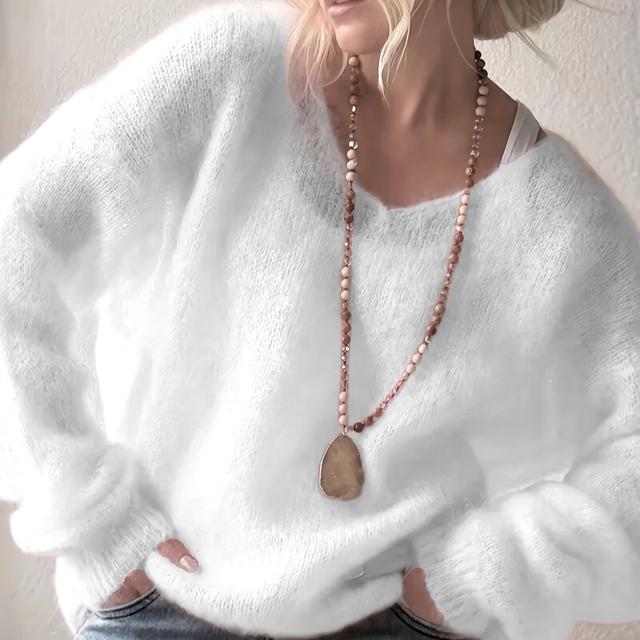 TEMU Damen Langarm V-Ausschnitt Pullover, Weicher Lockerer Modischer Strickpullover