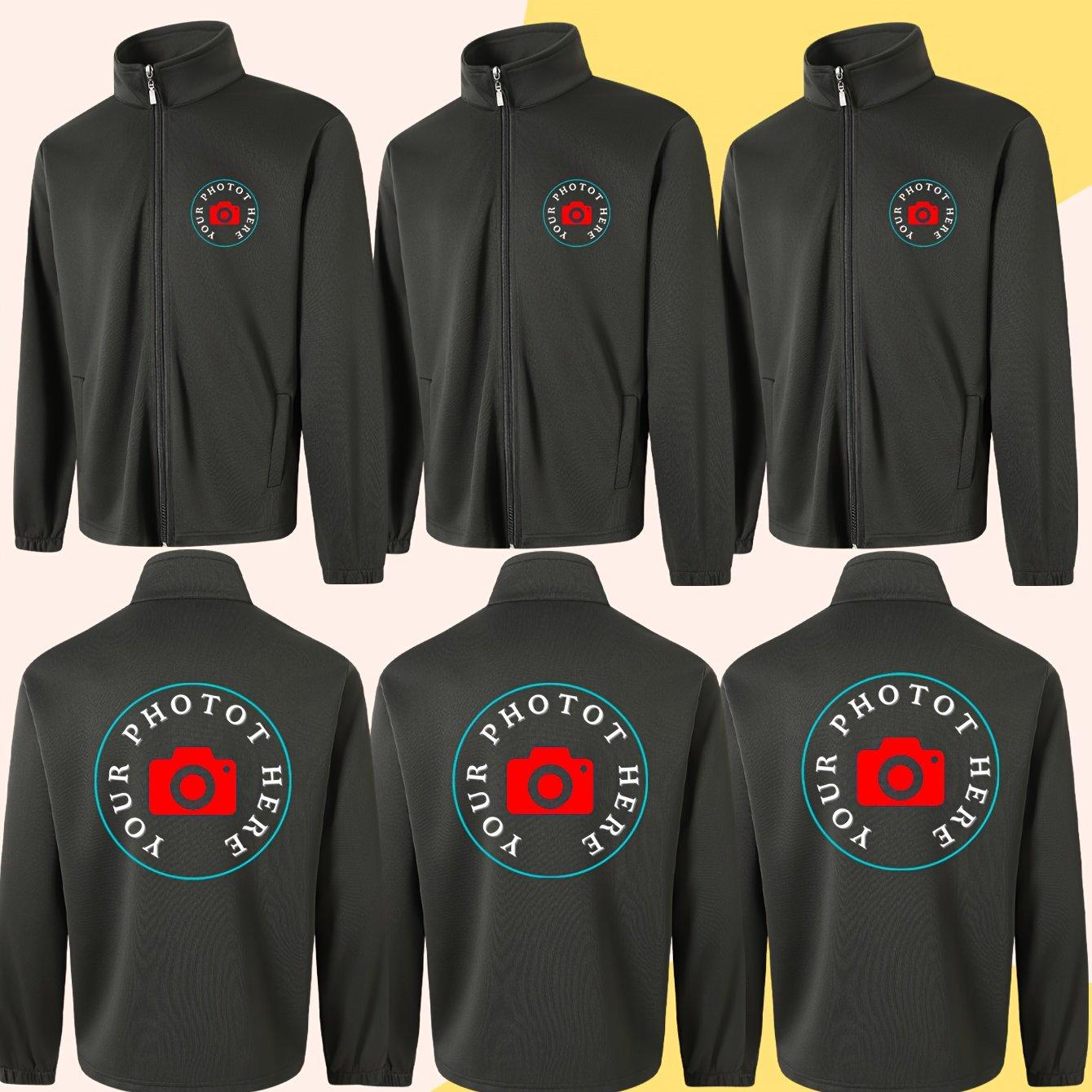TEMU 3pcs Custom Men's Jackets With Ized Name/logo/text - Soft Stand Collar Zipper Front Sweat Blazers Suitable For Team Uniforms, Christmas, Music Festivals, Attire - Machine Washable Custom Clothing