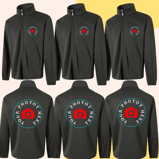 TEMU 3pcs Custom Men's Jackets With Ized Name/logo/text - Soft Stand Collar Zipper Front Sweat Blazers Suitable For Team Uniforms, Christmas, Music Festivals, Attire - Machine Washable Custom Clothing