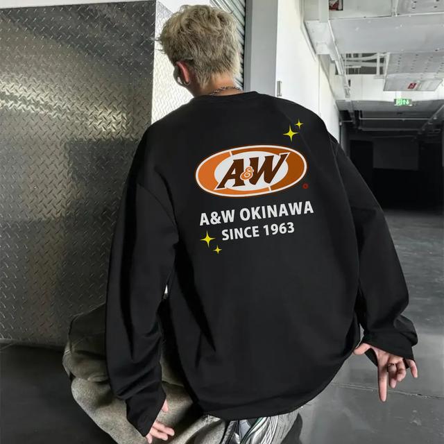 TEMU 【メンズ】Y2K レトロ A&W 沖縄 ロゴ Tシャツ - 1963年式 ヴィンテージ ブランド 100% フィット 長袖 Tシャツ、 レトロ プリント、洗濯機洗い可能 カジュアル シャツ ノスタルジア ファン & カジュアル ウェア、ミッド イン アパレル