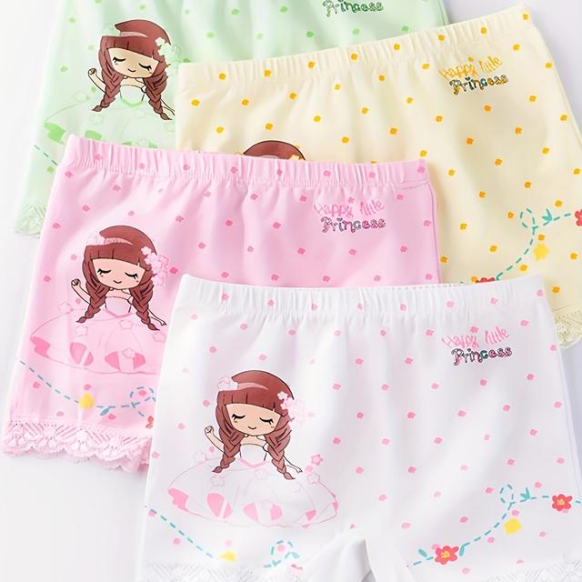 TEMU 4pcs Set Of Girls' Safety Underwear, Small/medium/large, Dance Anti-see-through Cartoon Panties