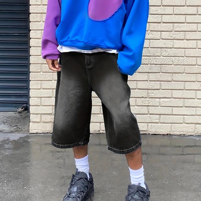 TEMU Calções de ganga casuais para homem, estilo chique, e descontraído, com desgastado.