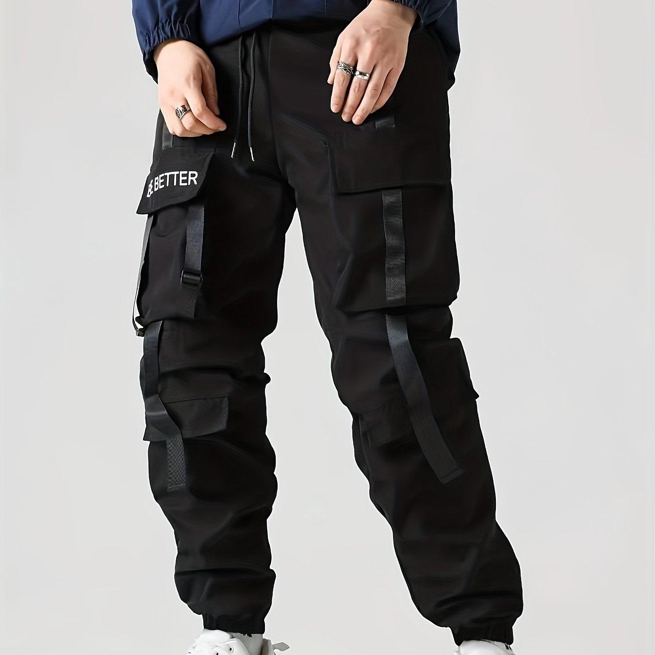 TEMU Pantalones Cargo de Hombre con Diseño de Cintas y Múltiples Bolsillos, Estilo Color-Block, Ajuste Holgado Casual, Cómodos para Todas , Joggers de Moda para Actividades al Aire Libre y Ocio
