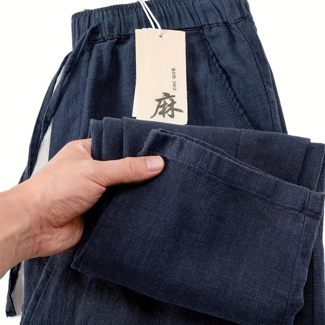 TEMU メンズリネンアンクルパンツ、ストレート丈夏用軽量カジュアルトラウザー、、ライトベージュの柔らかさでゆったり快適な夏服に最適