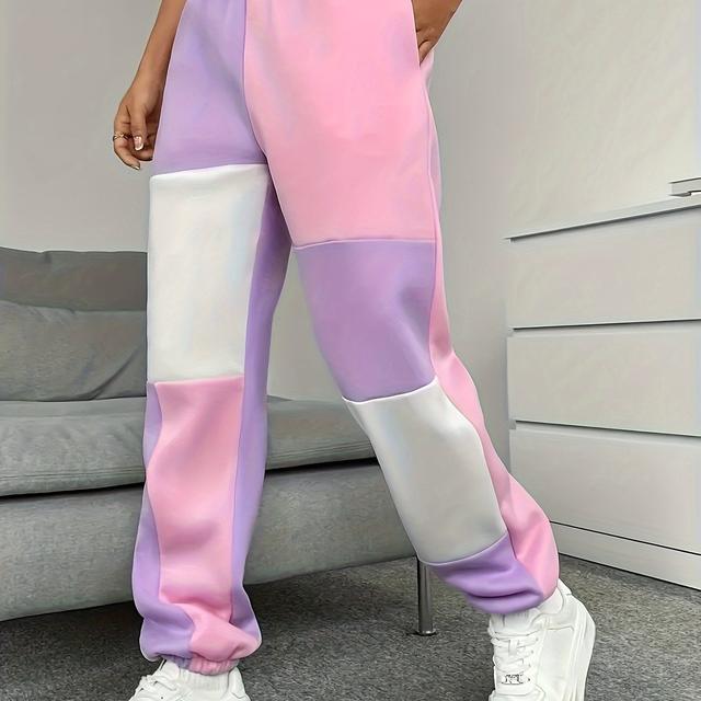 TEMU Grote maten, op 26 augustus ontwikkelde casual joggingbroek met kleurblokken, wijde pijpen en zakken