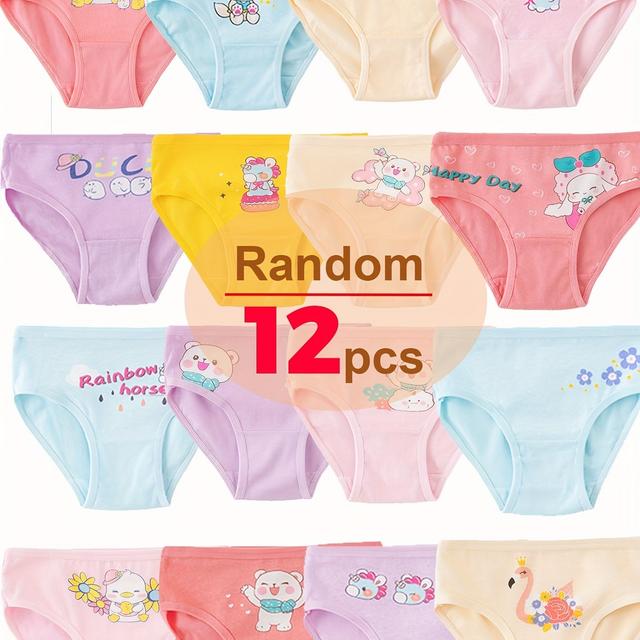 TEMU 12pcs Random Kids Girls Cute Panties, Toddler Soft Briefs, Comfortable Breathable Child Bikini Underwear
