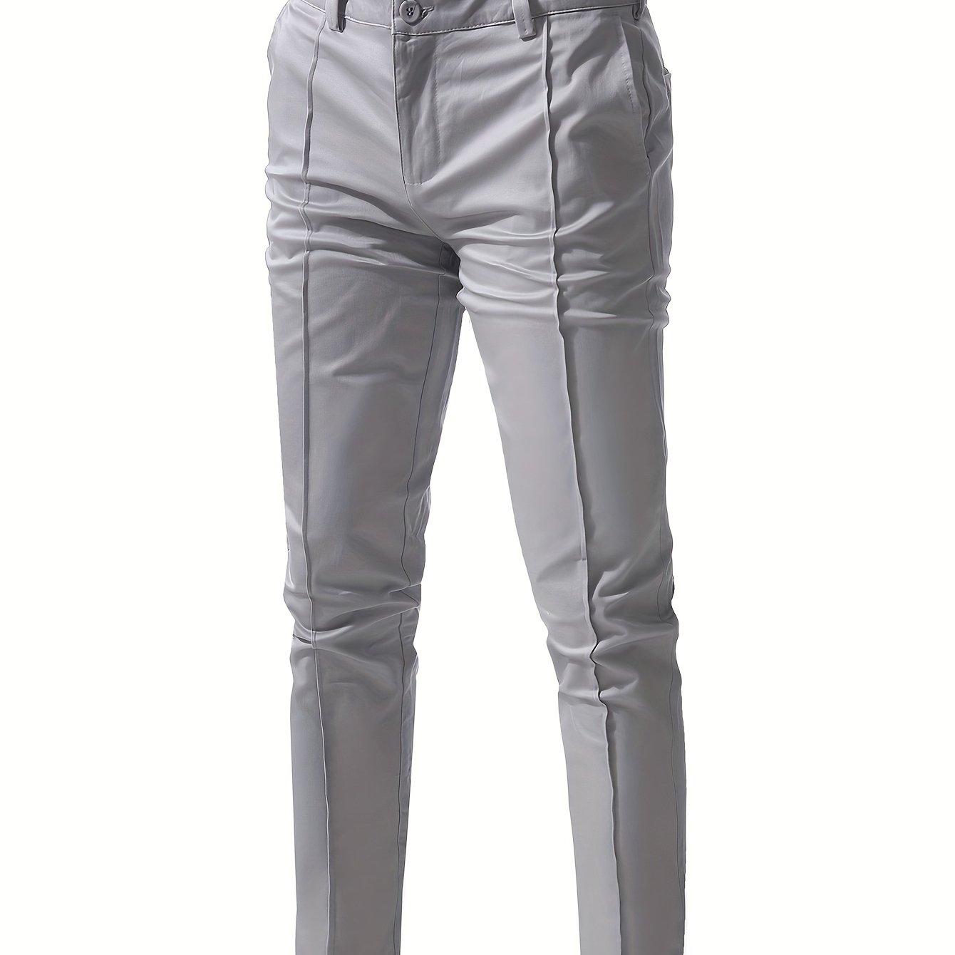 TEMU Men's New Solid Color Herringbone Pocket Decorative Pattern Pocket Craft Regular Button Casual Trousers, Business Fashion Comfortable Banquet Wrinkle-resistant Party Long Dress Pants