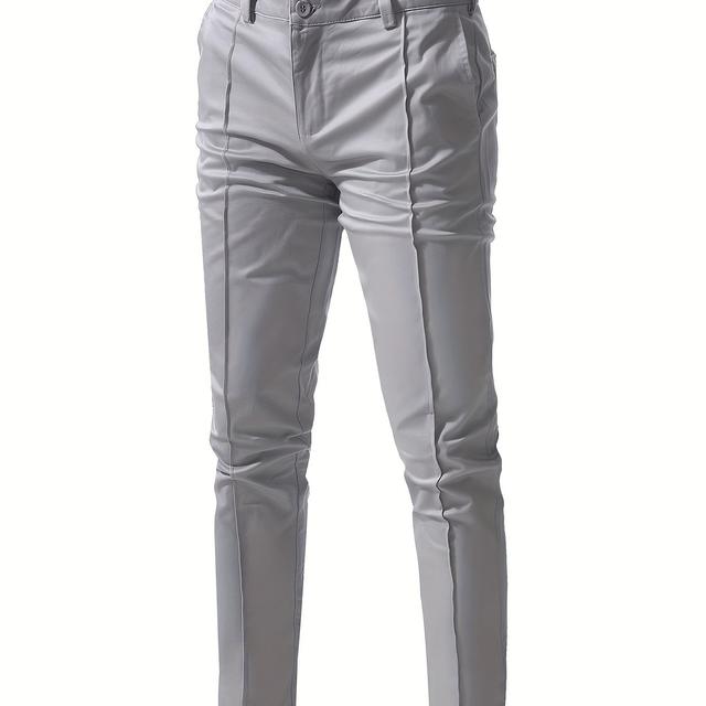 TEMU Men's New Solid Color Herringbone Pocket Decorative Pattern Pocket Craft Regular Button Casual Trousers, Business Fashion Comfortable Banquet Wrinkle-resistant Party Long Dress Pants