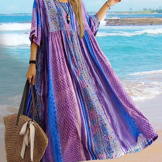 TEMU Plus Size, Women's Oversized Dress With Ethnic Style Printed Dress