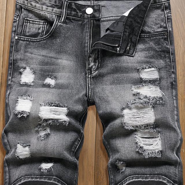 TEMU Men's Slim-fit Straight-leg Ripped Denim Shorts