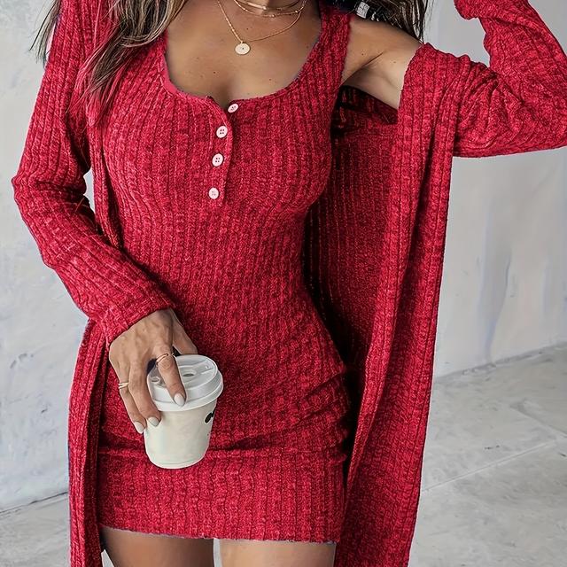 TEMU Women's Dress Set, Spring Summer Two-piece Outfit, Women's Jacket, Korean Version Fashion Dress, Breathable Fabric, Comfortable Touch, , Figure-revealing