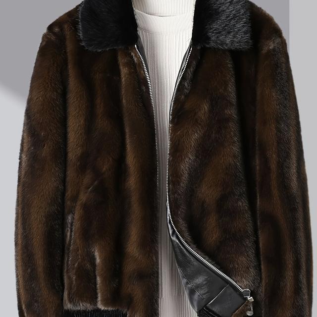 TEMU Casual Reißverschlusskragen Warmer Kunstminkpelzmantel 9988